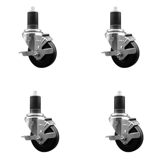 Service Caster 3.5'' SS Phenolic Swivel 1-5/8'' Expanding Stem Caster Set with Brake, 4PK SCC-SSEX20S3514-PHS-TLB-158-4 - main